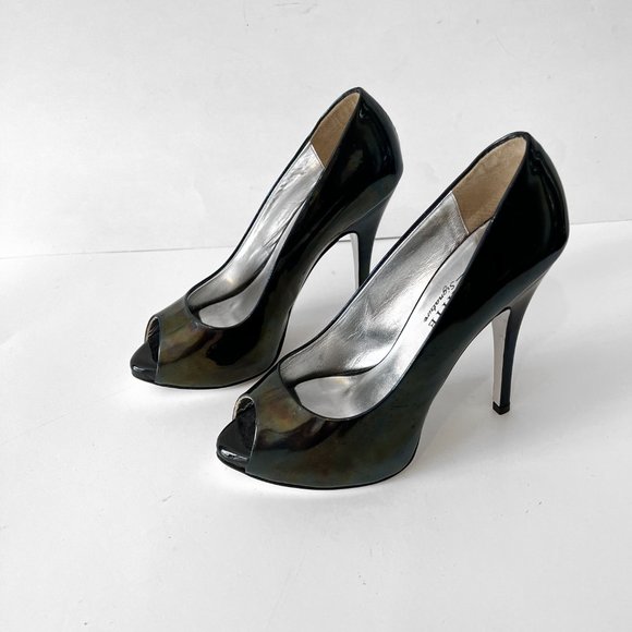 RON White Signature Patent Leather peep toe Stiletto heel Italy, sz 36 (US 5.5) - Picture 3 of 12